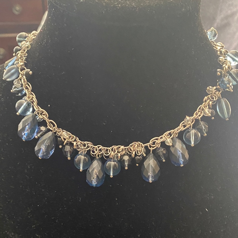 Elegant Gold and Blue Crystal Necklace